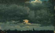 unknow artist Stormy Sky over Landscape with Distant Church Spain oil painting artist